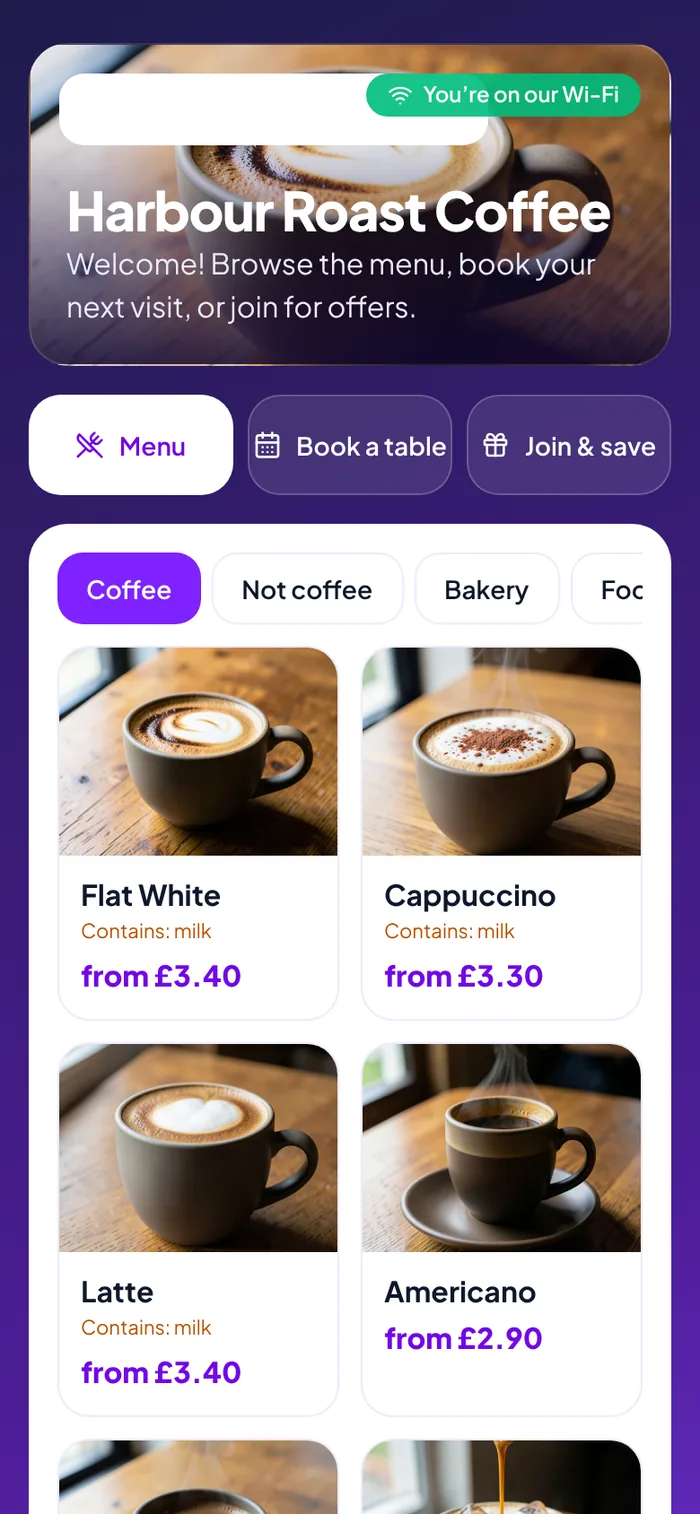 Arriving on the Wi-Fi lands guests on your venue page